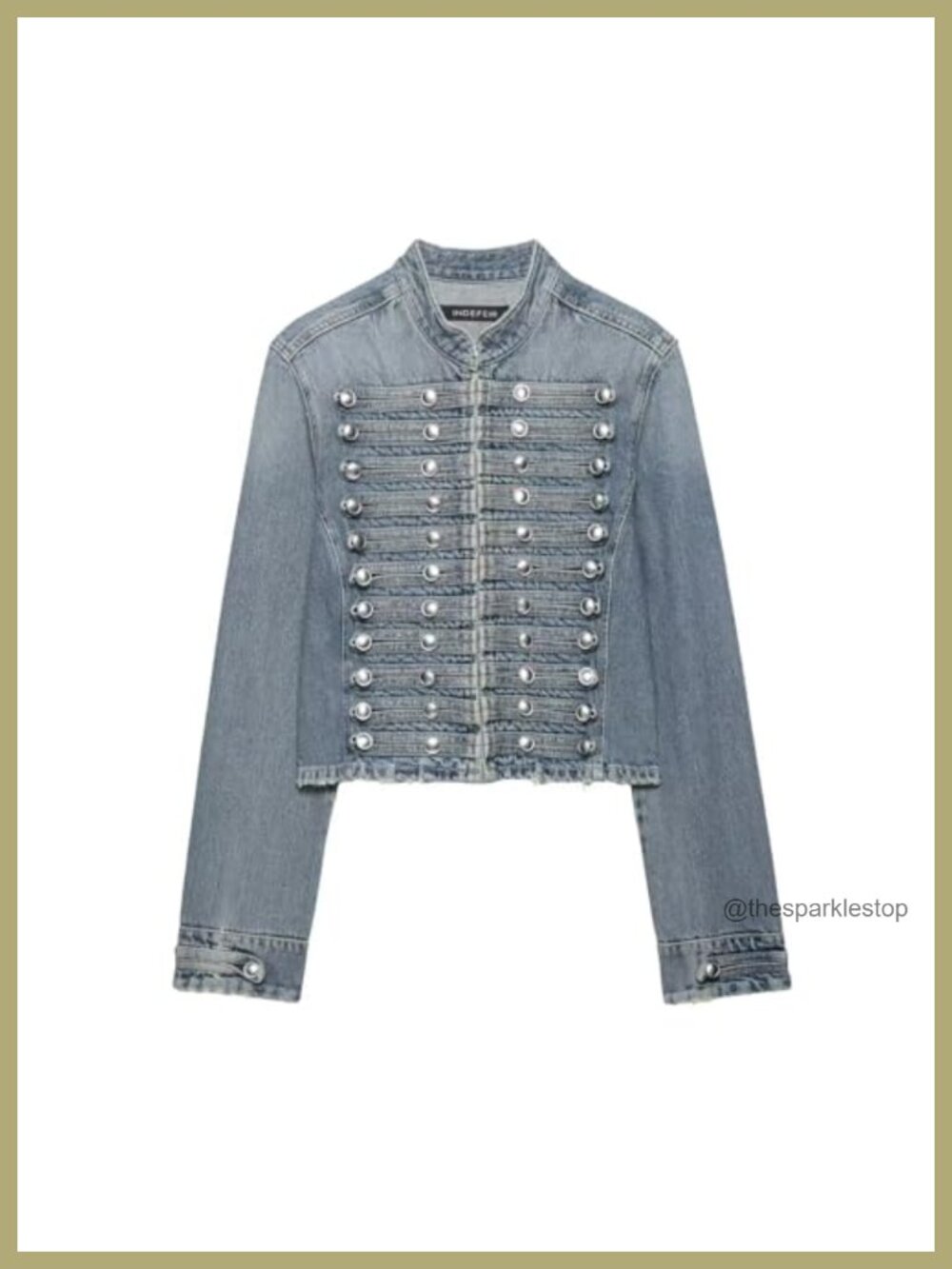 Cropped Denim Jacket for Women, Fitted Military Style with Band Collar and